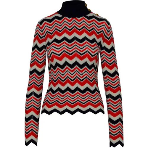 Turtleneck Sweater In Blue And Red Wool Blend - Größe 36 - multi - Balmain - Modalova