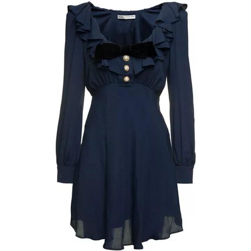 Blue Mini Dress With Volant Collar And Velvet Bow - Größe 38 - blue - Alessandra Rich - Modalova