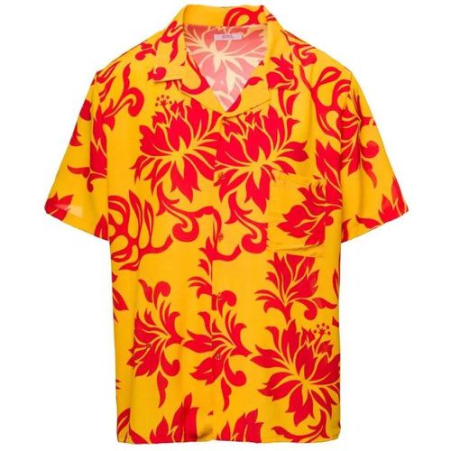 Orange Bowling Shirt With Tropical Flowers Print I - Größe L - orange - Erl - Modalova