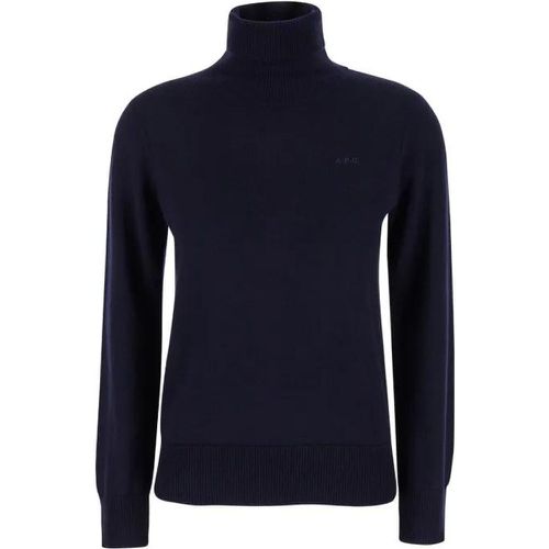 Blue High Neck Sweater With Logo Embroidery In Woo - Größe L - A.P.C. - Modalova