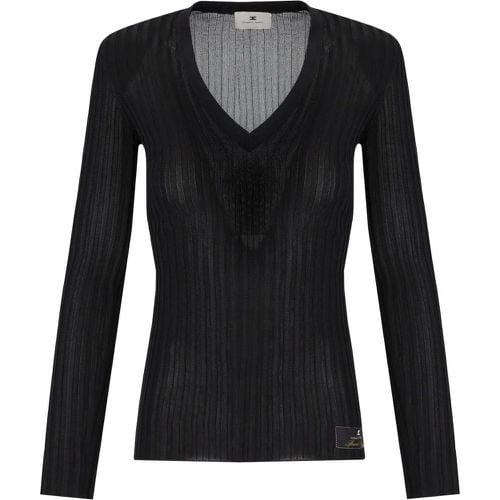 SCHWARZER GERIPPTER PULLOVER - Größe 42 - Elisabetta Franchi - Modalova