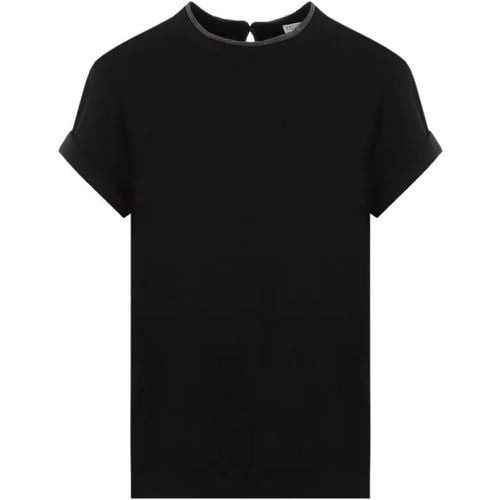 Monili Collar Black Cotton T-Shirt - Größe S - BRUNELLO CUCINELLI - Modalova