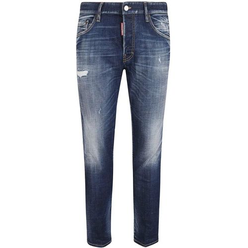 Slim Fit Stretch Cotton Denim Jeans With Logo Deta - Größe 46 - Dsquared2 - Modalova