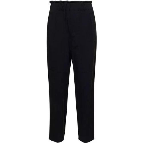 Black Cargo Pants With Gathered Waist In Linen Ble - Größe 44 - black - Plain - Modalova