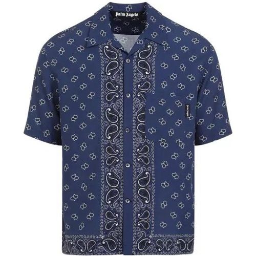 Paisley Bowling Navy Blue Viscose Shirt - Größe 48 - blue - Palm Angels - Modalova