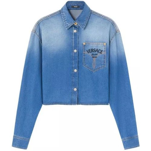 Cropped Blue Denim Shirt - Größe 40 - blue - Versace - Modalova