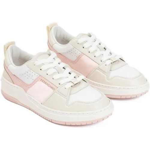 Sneakers - White And Pink Leather Dennis Sneakers - Gr. 8_5 - in - für Damen - Salvatore Ferragamo - Modalova