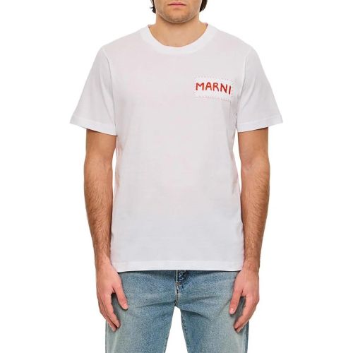 White Cotton Mini Logo T-Shirt - Größe 46 - Marni - Modalova