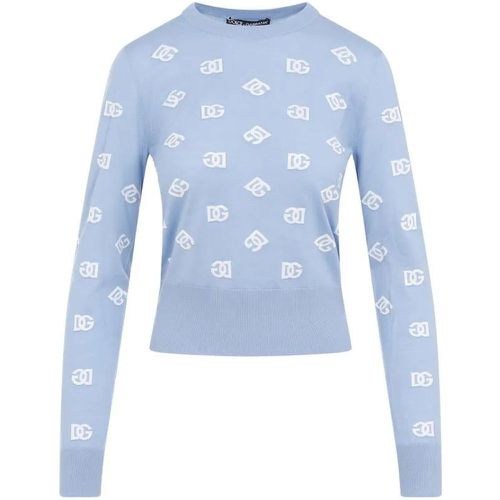 Light Blue Virgin Wool Pullover Logo - Größe 40 - Dolce&Gabbana - Modalova