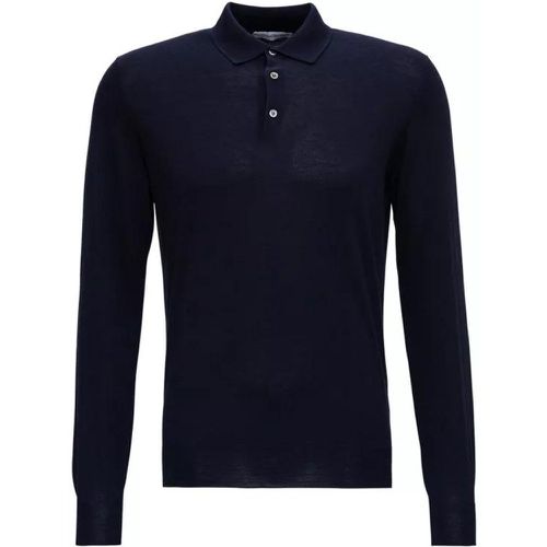 Blue Long Sleeveed Polo Shirt In Wool And Silk - Größe 56 - blue - Gaudenzi - Modalova