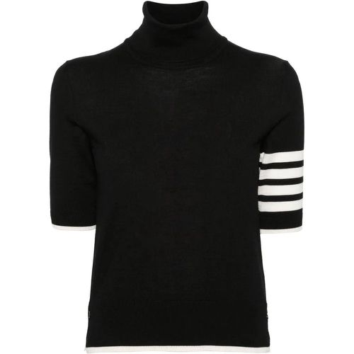 Black Short Sleeve Sweater With 4-Bar Detail In Wo - Größe 38 - schwarz - Thom Browne - Modalova