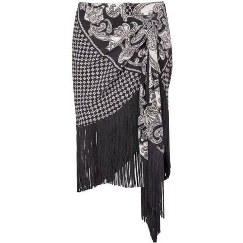Fringed Paisley-Print Silk Miniskirt - Größe 38 - black - Balmain - Modalova