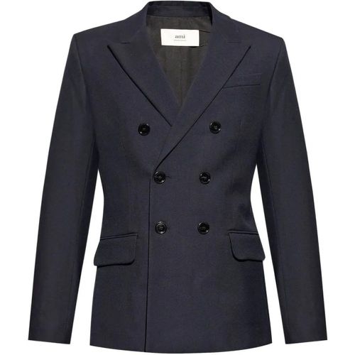 Navy Blue Double-Breasted Blazer - Größe 48 - AMI Paris - Modalova