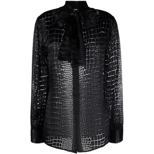 Black Croc-Effect Devore Shirt - Größe 40 - black - Versace - Modalova
