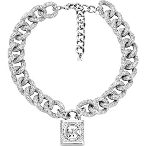 Halskette - Platinum-Plated Brass Pavé Lock Statement Necklace - Gr. unisize - in Silber - für Damen - Michael Kors - Modalova
