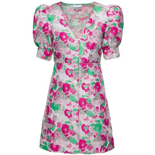 Multicolor Button Down Mini Dress With 3D Jacquard - Größe 34 - pink - Ganni - Modalova