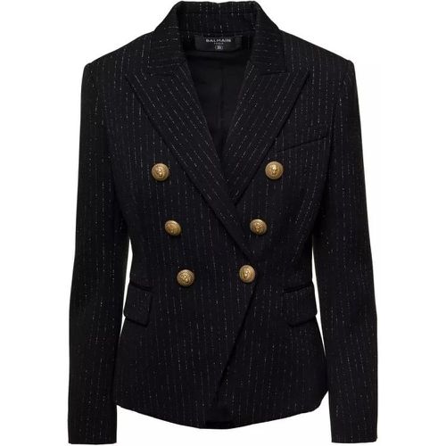 Black Double-Breasted Jacket With Lurex Details An - Größe 42 - black - Balmain - Modalova