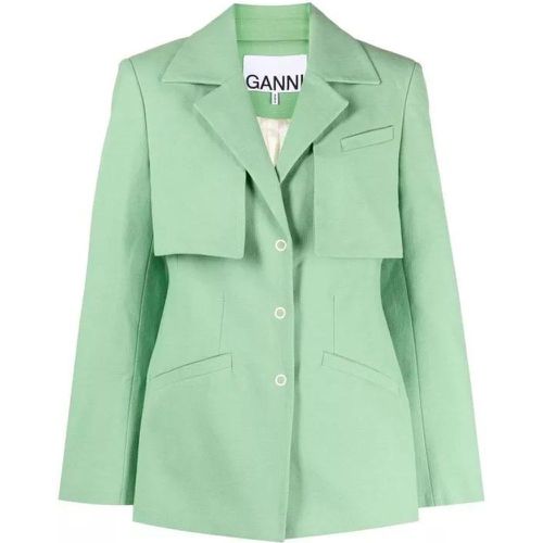 Single-Breasted Spread Collar Blazer - Größe 34 - green - Ganni - Modalova