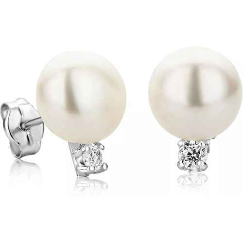 Ohrringe - 9KT Freshwater Pearl and Cubic Zirconia Earrings - Gr. unisize - in Silber - für Damen - BELORO - Modalova