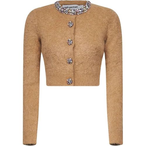 Cropped Brown Cardigan With Sparkling Accents - Größe M - self-portrait - Modalova