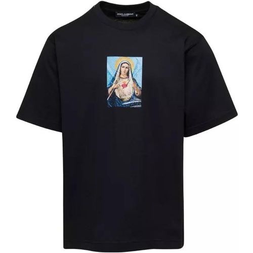 Black Crewneck T-Shirt With Print And Fusible Rhin - Größe 48 - black - Dolce&Gabbana - Modalova