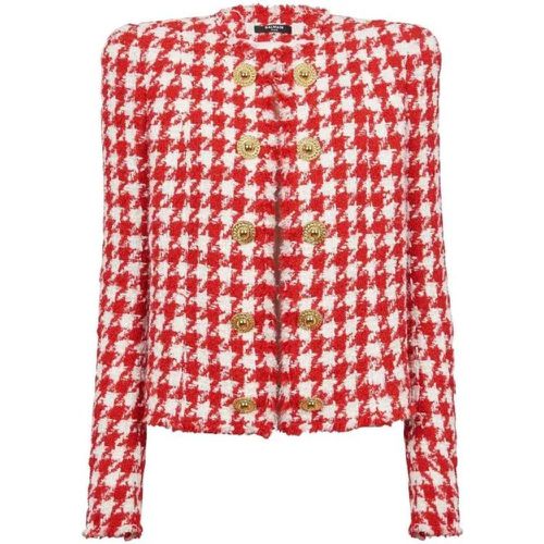 Houndstooth Tweed Jacket - Größe 36 - red - Balmain - Modalova