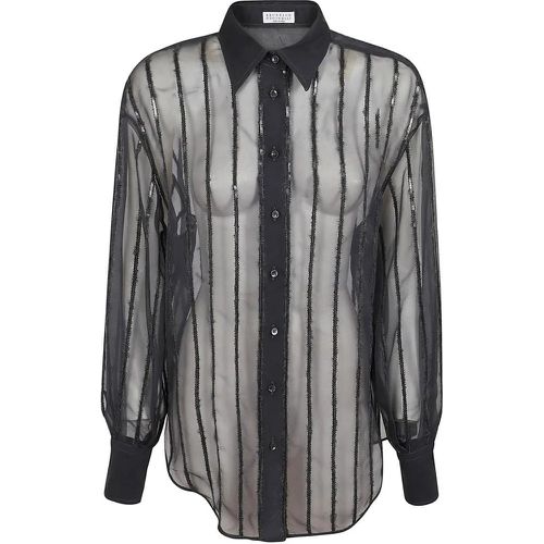 Crispy Silk Shirt With Dazzling Alpaca Stripes - Größe S - BRUNELLO CUCINELLI - Modalova