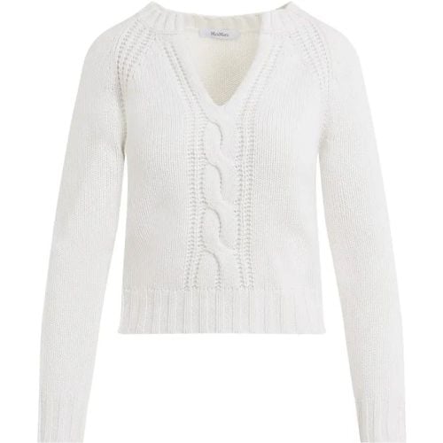 Cream White Cashmere Cancan V-Neck Cable Sweater - Größe XS - weiß - Max Mara - Modalova