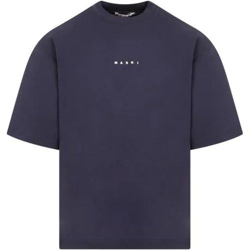 Blue Cotton Cotton Logo T-Shirt - Größe 46 - Marni - Modalova