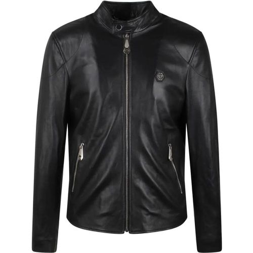 Basic Leather Moto Jacket - Größe S - schwarz - Philipp Plein - Modalova