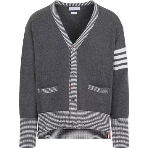 Medium Grey Cotton Hector Icon Intarsia V Neck Car - Größe 3 - Thom Browne - Modalova