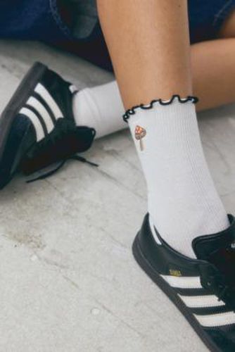 Mushroom Embroidered Lettuce-Edge Socks - White at Urban Outfitters - Out From Under - Modalova