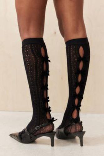 Pointelle Bow Knee High Socks - Black at Urban Outfitters - Out From Under - Modalova