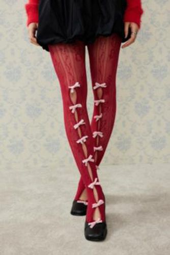 Bow Cut-Out Lace Tights - Red at Urban Outfitters - Out From Under - Modalova