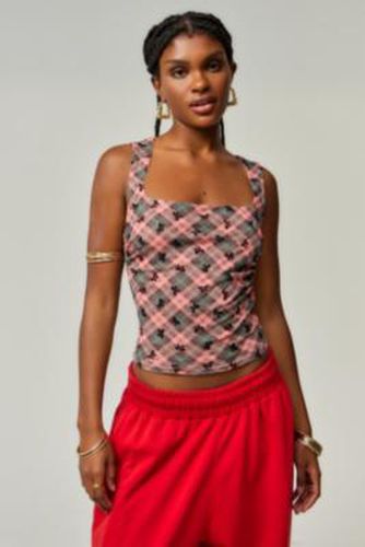 UO Elora Check Bow Top - Pink XS at - Urban Outfitters - Modalova