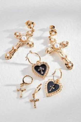 Cross Heart Earrings 3-Pack - Gold at Urban Outfitters - Silence + Noise - Modalova