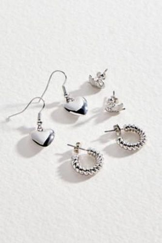 UO Swan & Heart Earrings 3-Pack - Silver at - Urban Outfitters - Modalova