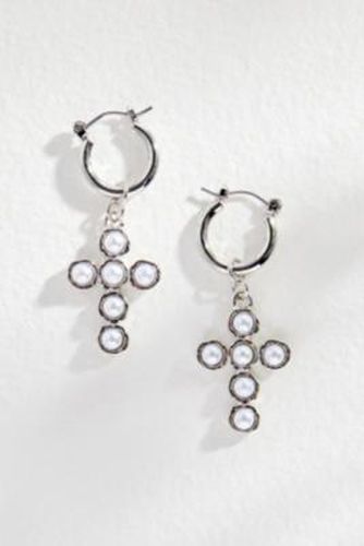 Pearl Cross Drop Hoop Earrings - Silver at Urban Outfitters - Silence + Noise - Modalova