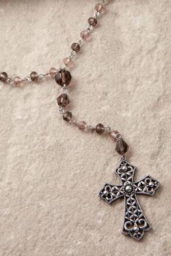 Glass Bead & Cross Lariat Necklace - Grey at Urban Outfitters - Silence + Noise - Modalova