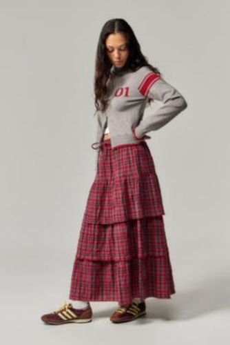 Malika Tiered Maxi Skirt - Red UK 6 at Urban Outfitters - Damson Madder - Modalova