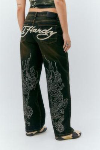 UO Exclusive Embroidered Dragon Jeans - Brown XS at Urban Outfitters - Ed Hardy - Modalova