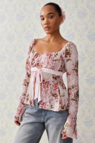 Phoebe Tie Babydoll Blouse - Pink 2XS at Urban Outfitters - Kimchi Blue - Modalova