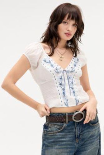 UO Blue Nova Embroidered Blouse - 2XS at - Urban Outfitters - Modalova