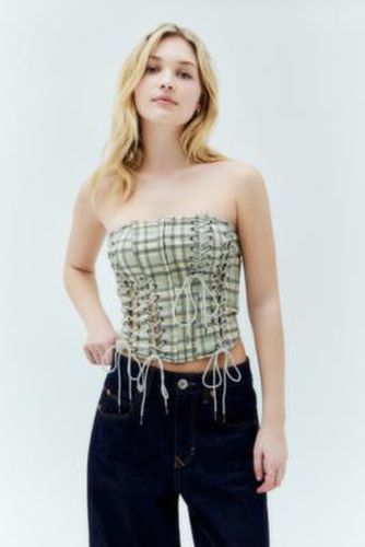 UO Celina Checked Lace-Up Corset - Green 2XS at - Urban Outfitters - Modalova