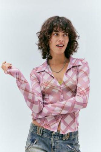 UO Milo Check Mesh Shirt - Pink XS at - Urban Outfitters - Modalova