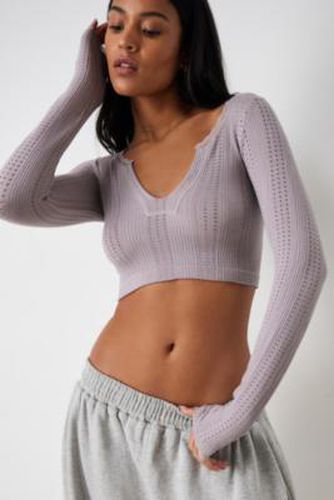 UO Go For Gold Pointelle Notched Long-Sleeved Crop Top - XL at - Urban Outfitters - Modalova