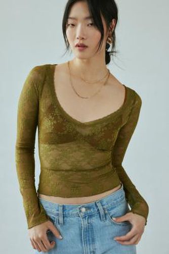 Lana Lace Plunge Long Sleeve Top - XS at Urban Outfitters - Out From Under - Modalova