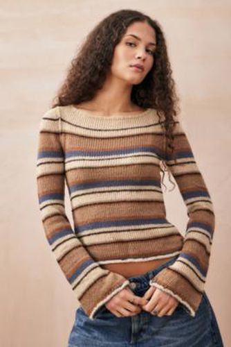 UO Striped Knit Long Sleeve Top - Tan XS at - Urban Outfitters - Modalova