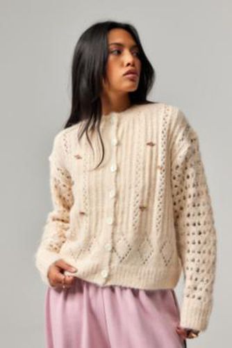 Rose Pointelle Knit Cardigan - Cream XS at Urban Outfitters - Kimchi Blue - Modalova