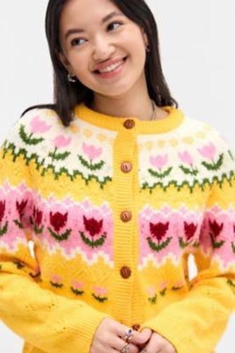 UO Tulip Pattern Cardigan - Yellow XS at - Urban Outfitters - Modalova